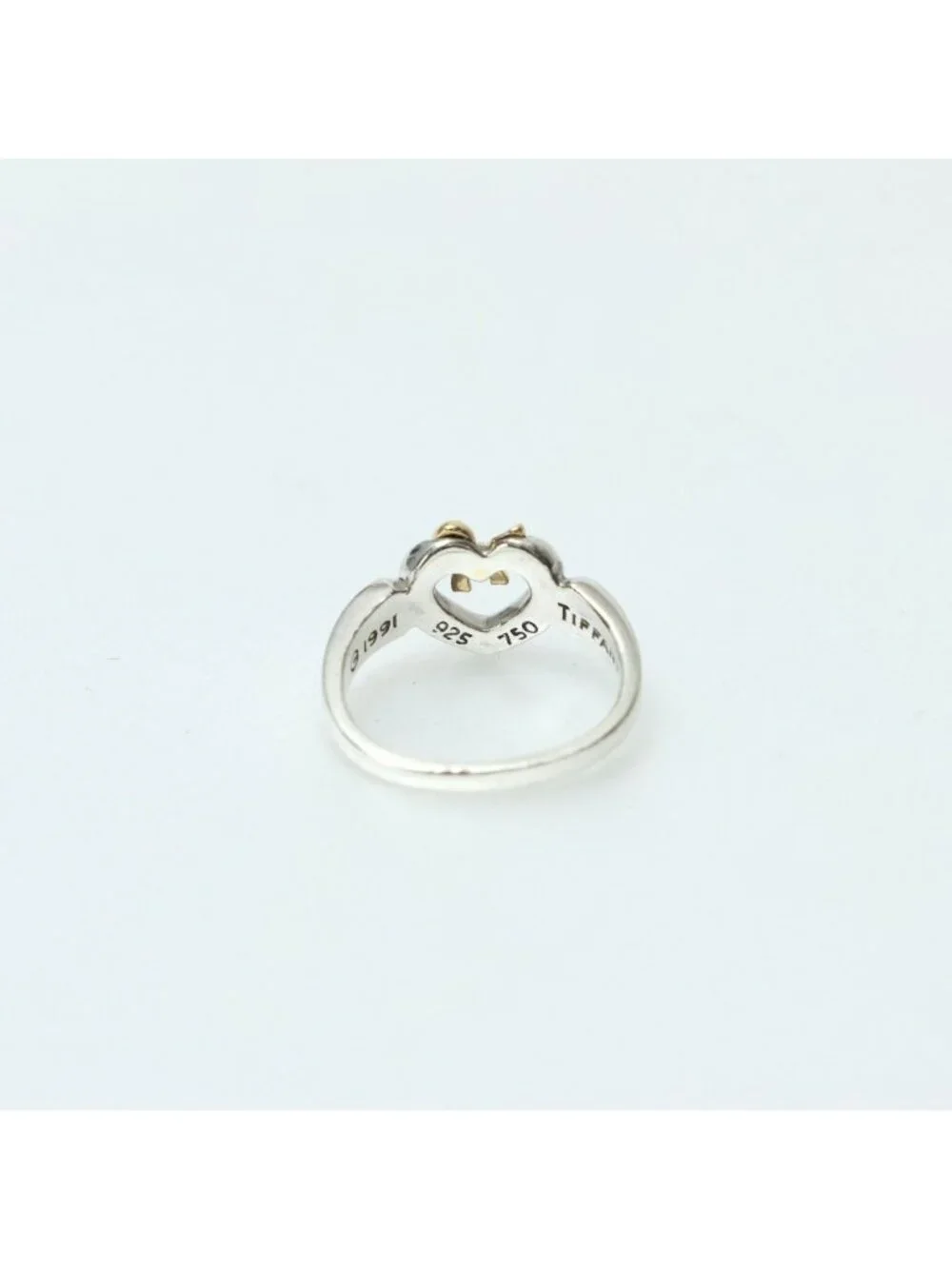Tiffany & Co Vintage Ring Heart Ribbon 18K Yellow Gold 925 Sterling Silver